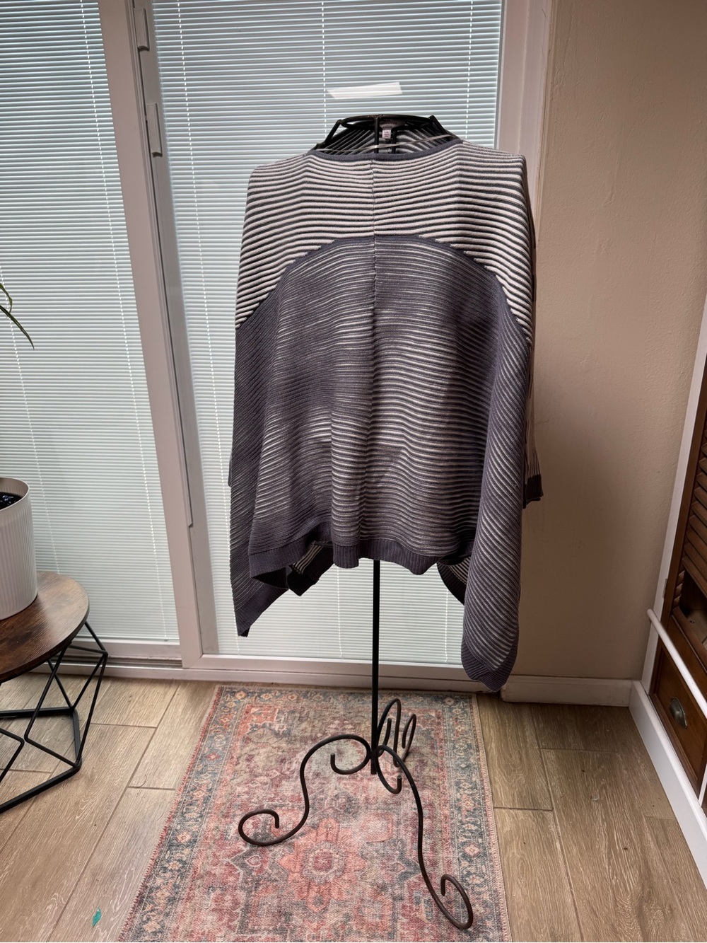 new directions Gray and Cream Striped Knit Cape